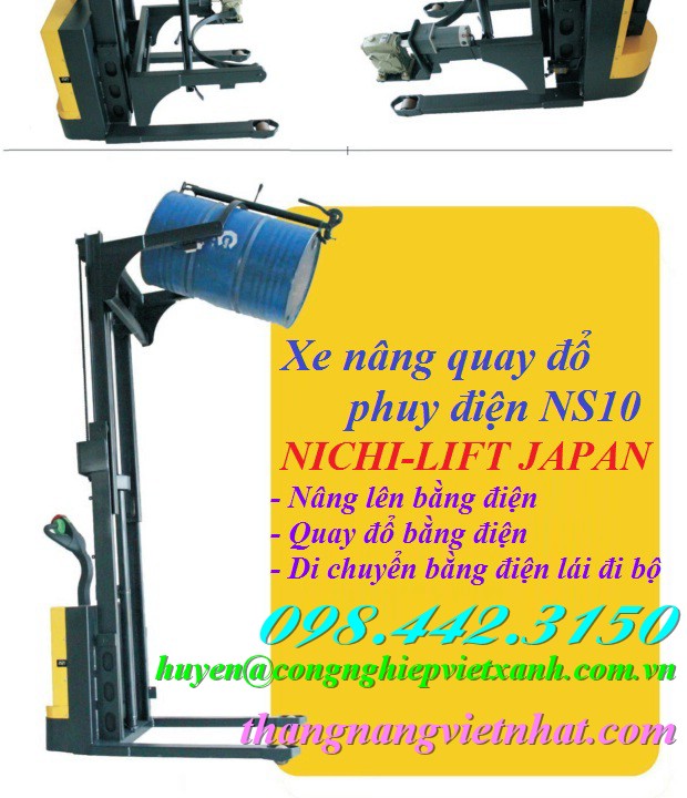 Xe nâng quay đổ phuy điện NS10 NICHI-LIFT