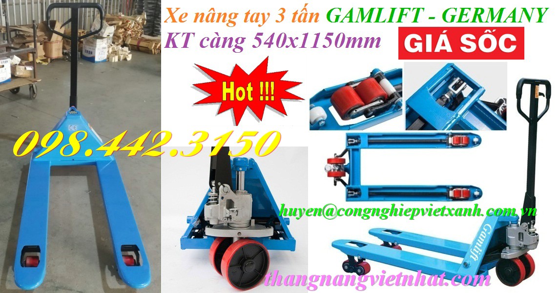 Xe nâng tay 3 tấn càng hẹp GAMLIFT