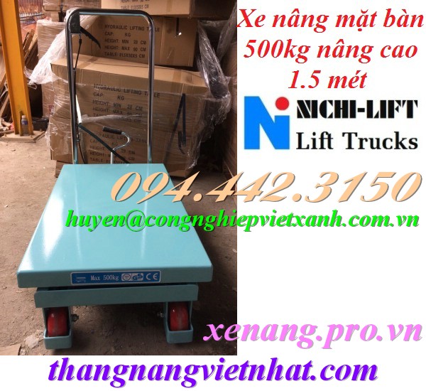 Xe nâng mặt bàn 500kg nâng cao 1.5m NICHI-LIFT