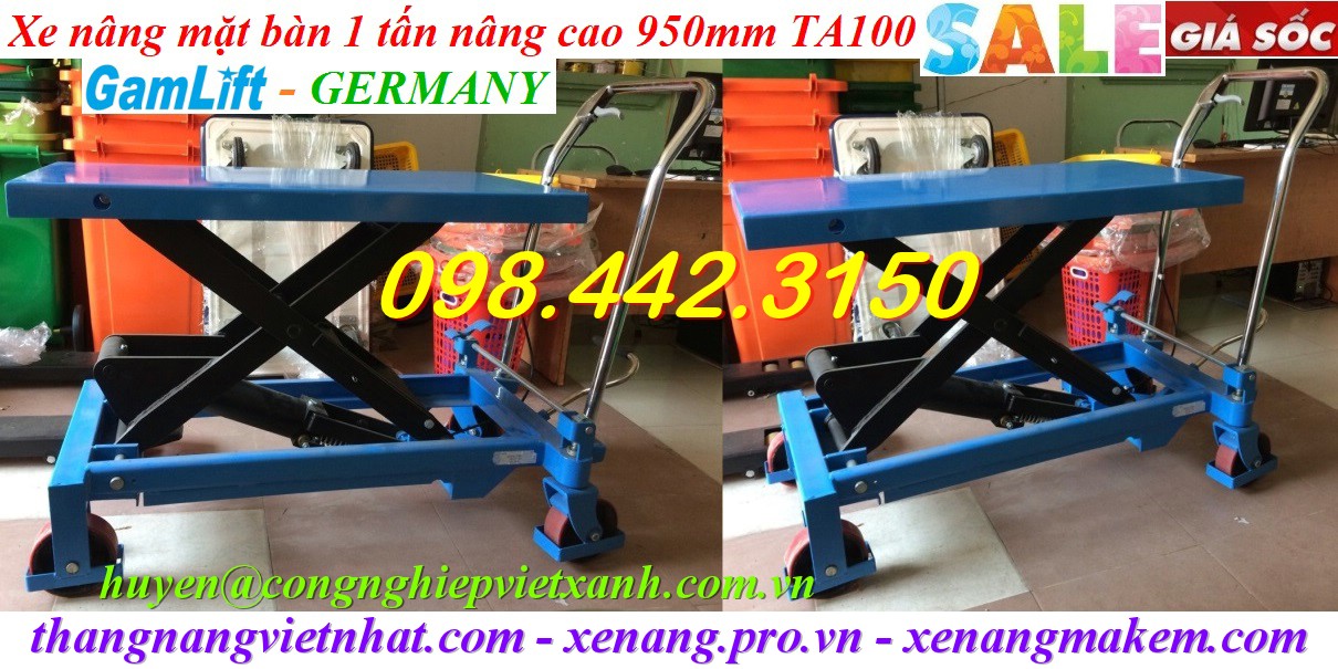 Xe nâng mặt bàn 1000kg nâng cao 950mm