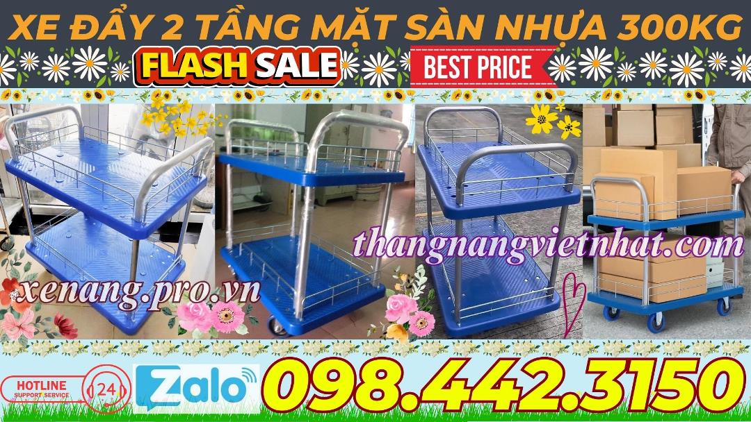 Xe đẩy 2 tầng mặt sàn nhựa 300kg