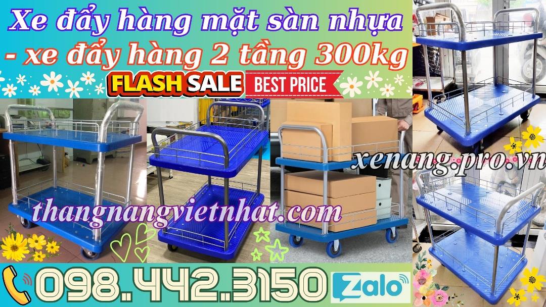 Xe đẩy hàng mặt sàn nhựa 2 tầng 300kg