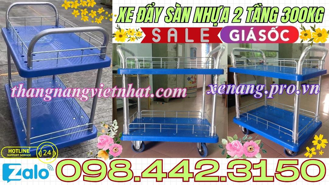 Xe đẩy hàng sàn nhựa 2 tầng tải 300kg