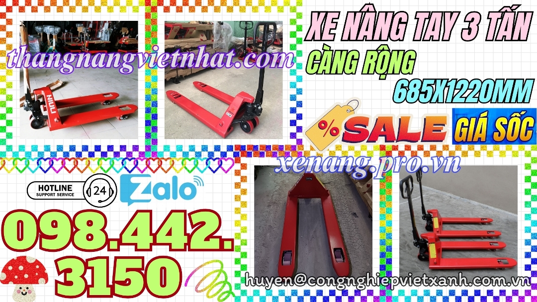 Xe nâng tay 3 tấn càng rộng