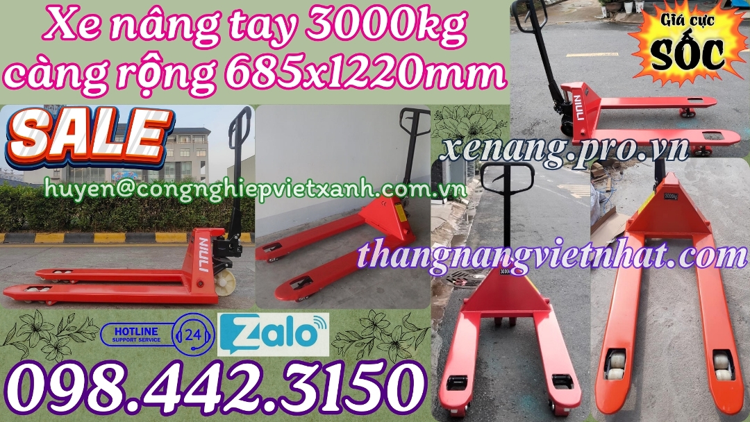 Xe nâng tay 3000kg càng rộng 685x1220mm