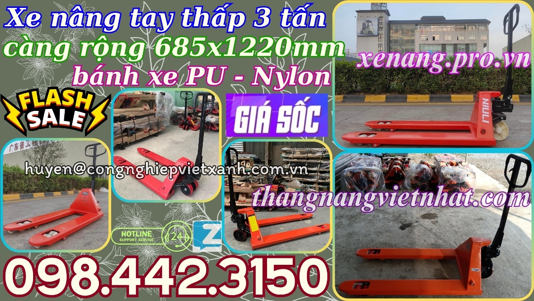 Xe nâng tay thấp 3 tấn càng rộng