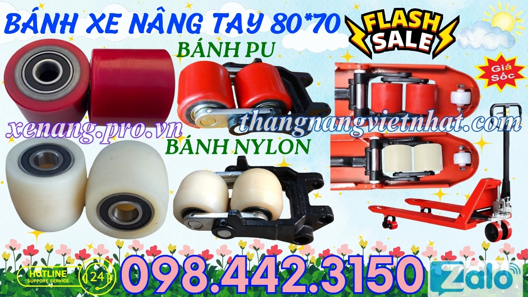 Bánh xe nâng tay 80x70 PU - Nylon