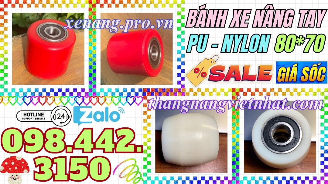 Bánh xe nâng tay PU - Nylon 80x70