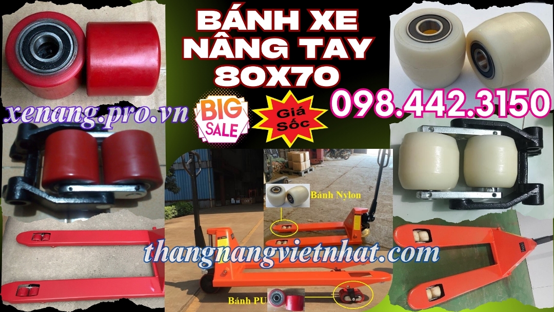 Bánh xe nâng tay thấp 70x80