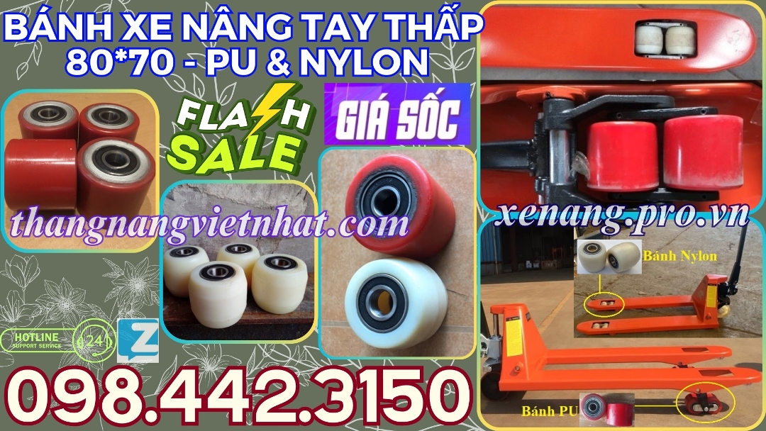 Bánh xe nâng tay thấp 70x80 PU - Nylon