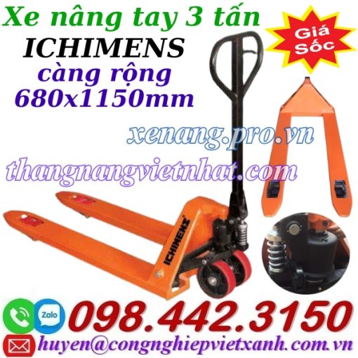 Xe nâng tay 3 tấn ICHIMENS càng rộng