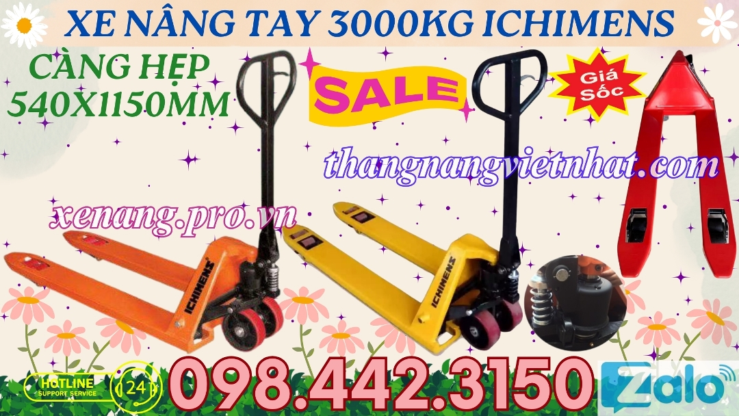 Xe nâng tay 3000kg ICHIMENS càng hẹp