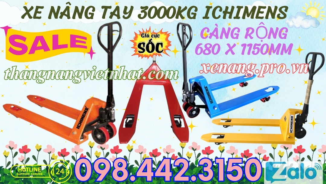 Xe nâng tay 3000kg ICHIMENS càng rộng