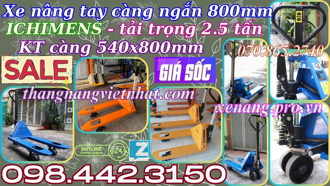 Xe nâng tay càng ngắn 800mm ICHIMENS 2.5 tấn