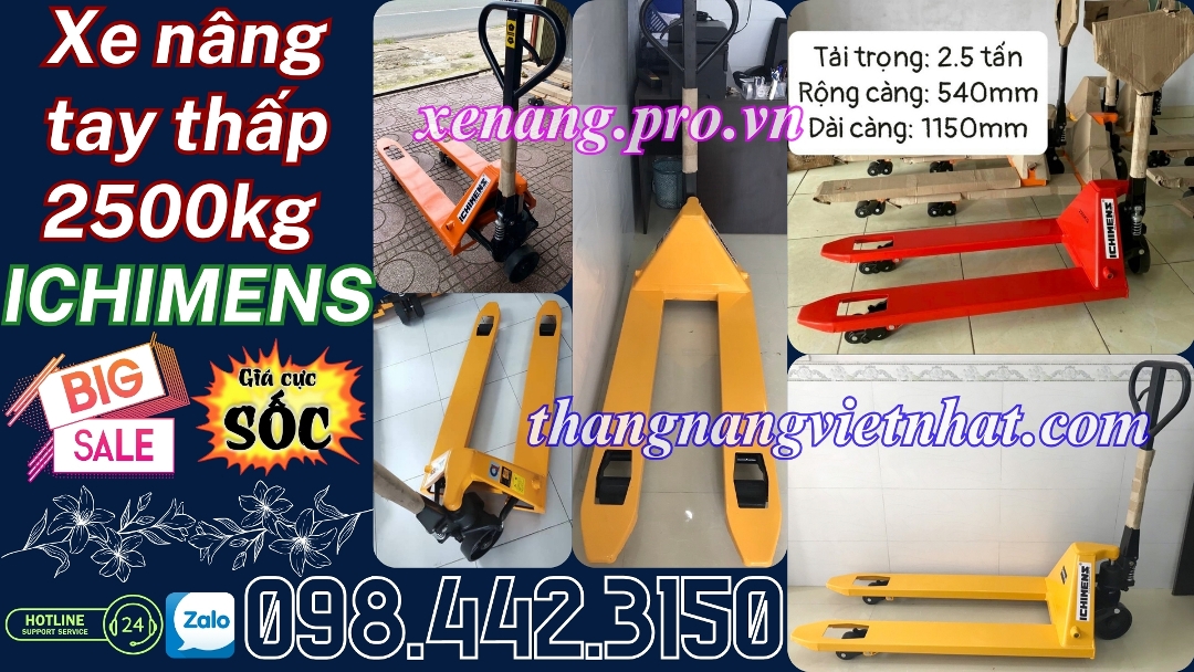 Xe nâng tay thấp 2.5 tấn càng hẹp ICHIMENS 