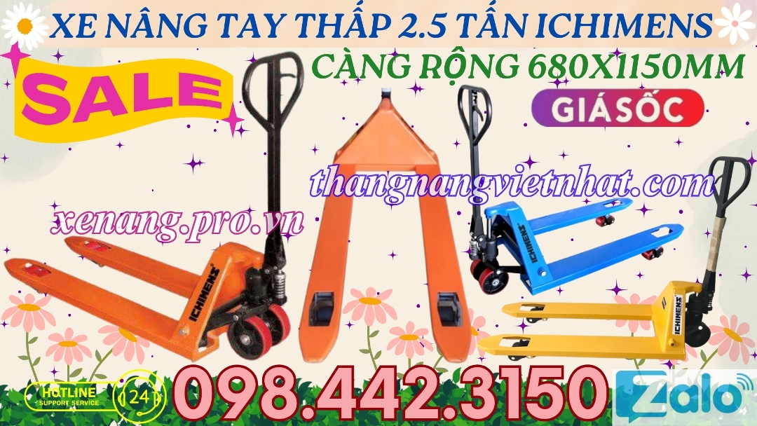 Xe nâng tay thấp 2.5 tấn ICHIMENS càng rộng