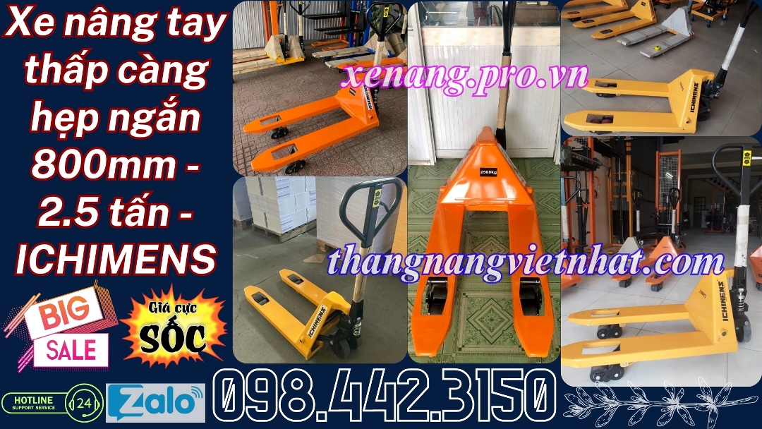 Xe nâng tay thấp càng siêu ngắn 800mm ICHIMENS