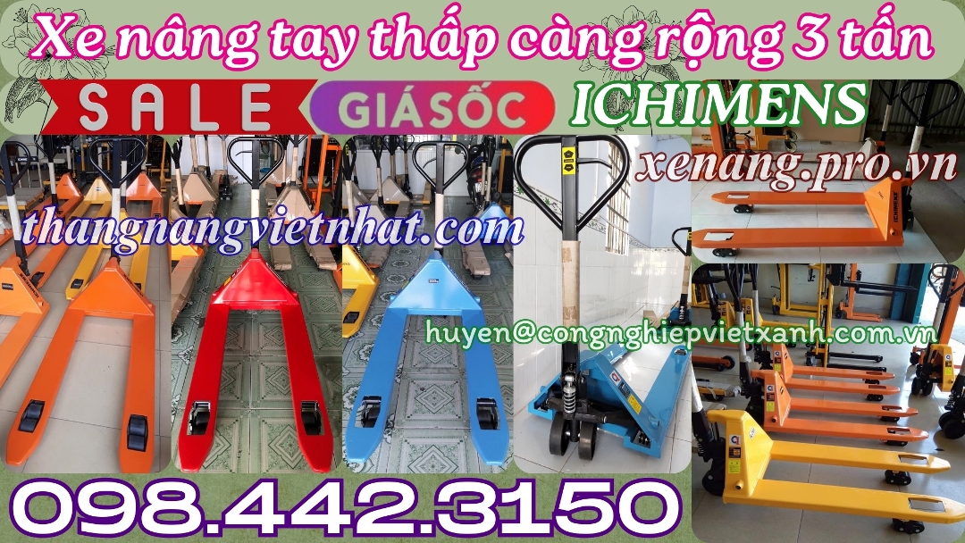 Xe nâng tay thấp càng rộng 3 tấn ICHIMENS