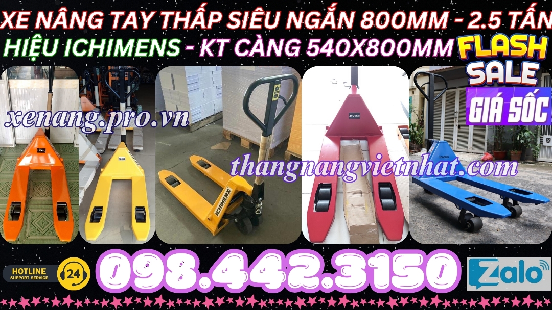 Xe nâng tay thấp siêu ngắn 800mm 2.5 tấn ICHIMENS