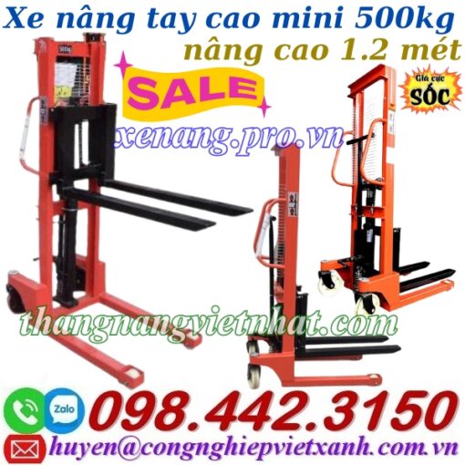 Xe nâng tay cao mini 500kg nâng cao 1.2 mét