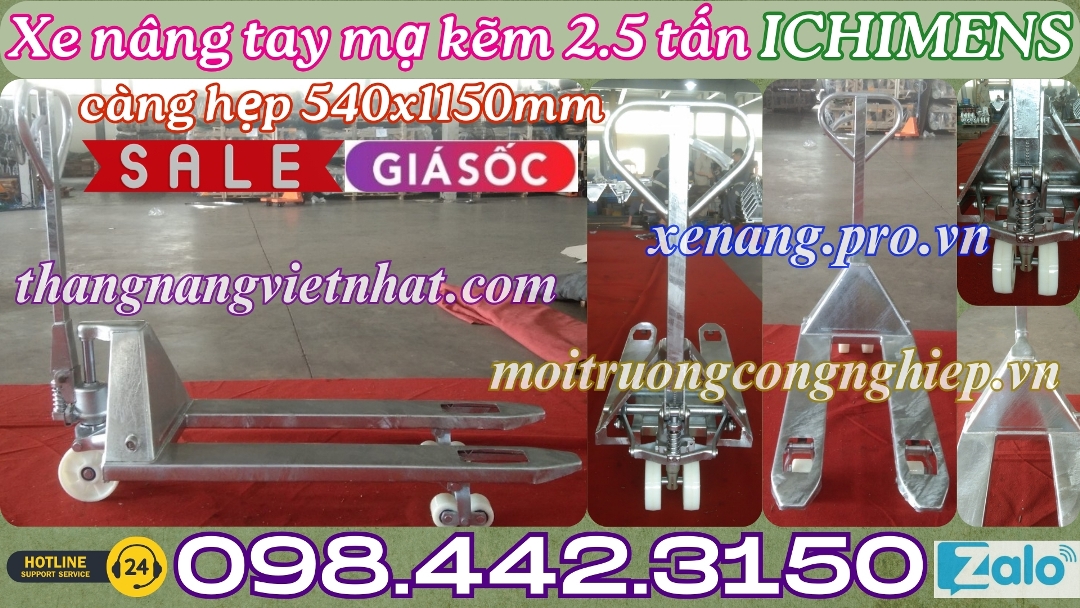 Xe nâng tay mạ kẽm 2.5 tấn ICHIMENS càng hẹp