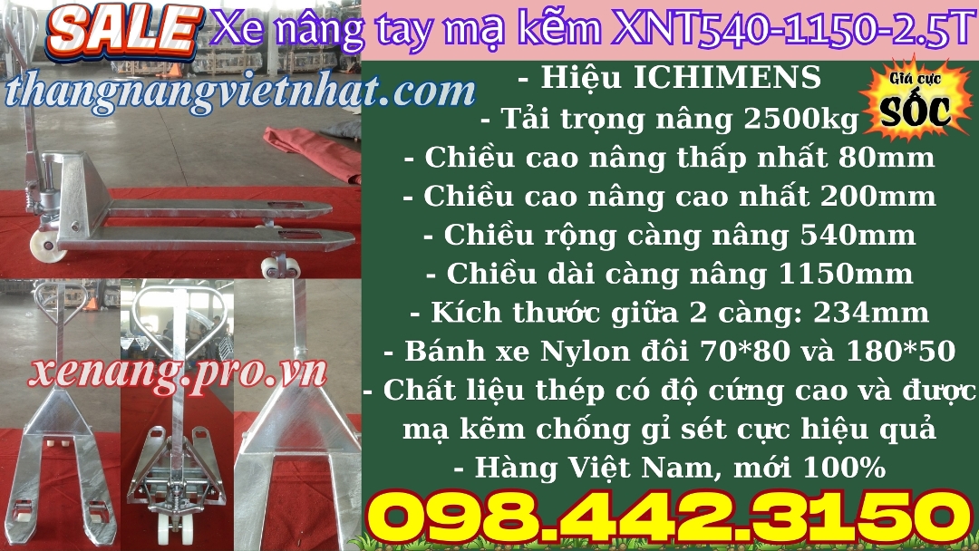 Xe nâng tay mạ kẽm ICHIMENS XNT540-1150-2.5T