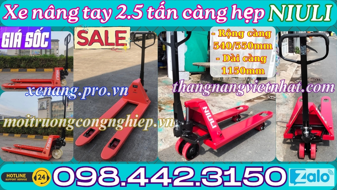 Xe nâng tay 2.5 tấn càng hẹp Niuli