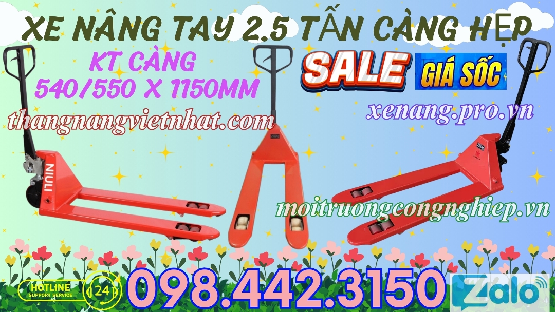 Xe nâng tay 2.5 tấn càng hẹp