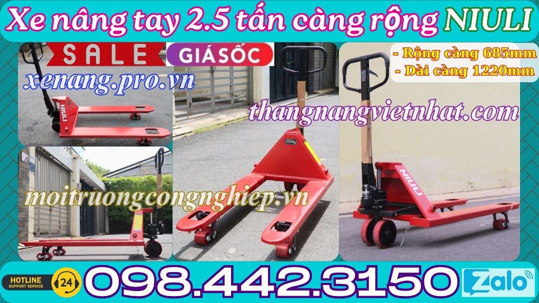 Xe nâng tay 2.5 tấn càng rộng Niuli