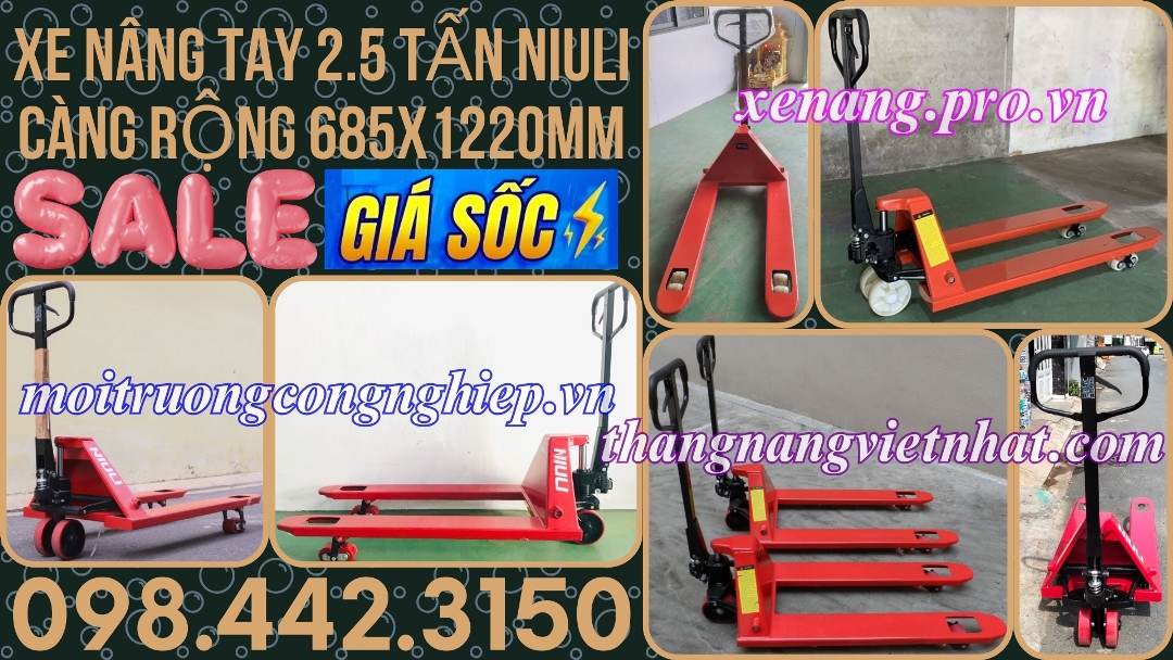 Xe nâng tay 2.5 tấn Niuli càng rộng