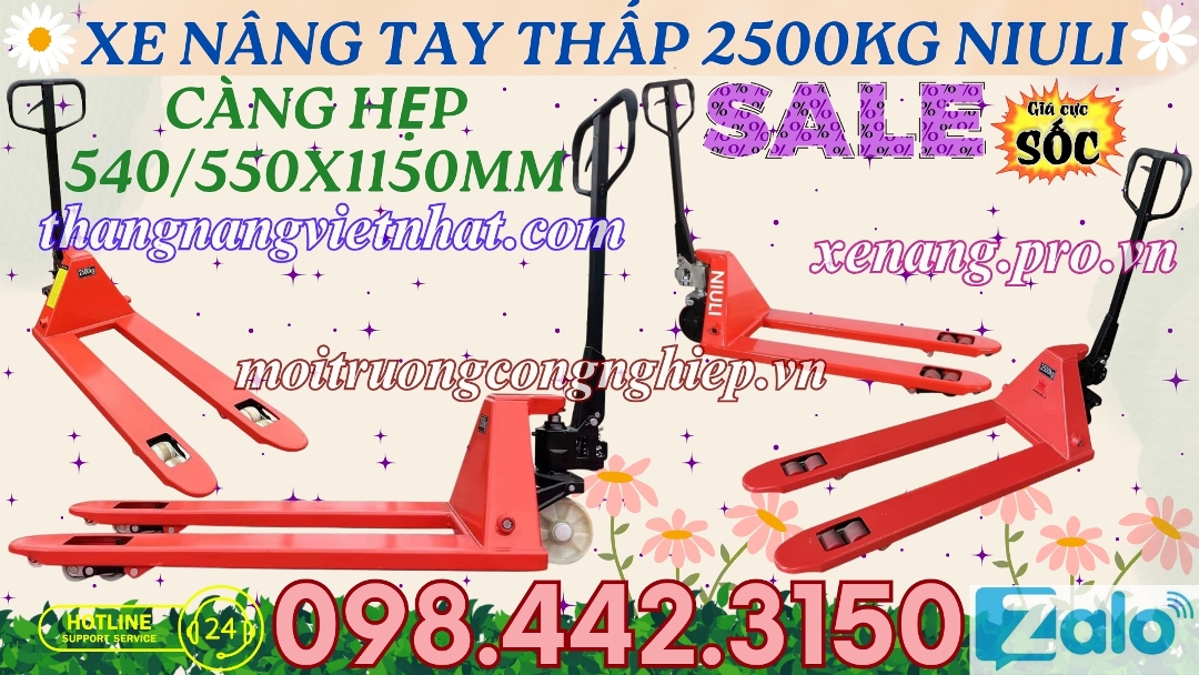 Xe nâng tay thấp 2500kg càng hẹp