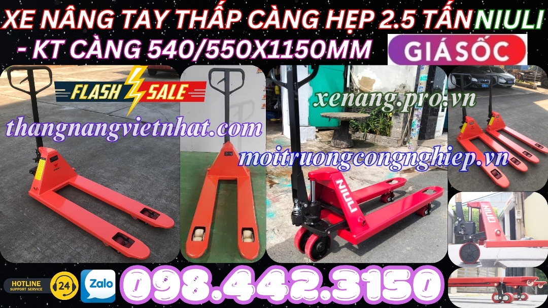 Xe nâng tay thấp càng hẹp 2.5 tấn Niuli