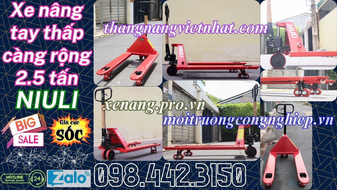 Xe nâng tay thấp càng rộng 2.5 tấn Niuli