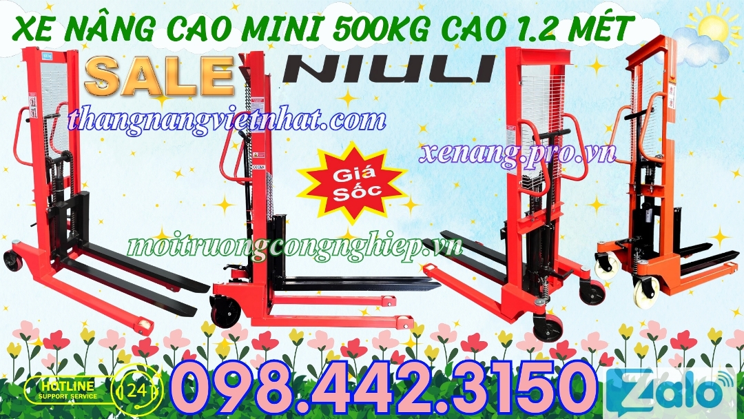 Xe nâng cao mini 500kg cao 1.2 mét