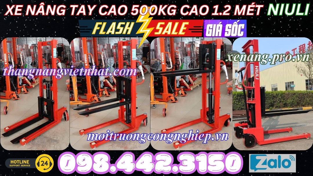 Xe nâng tay cao 500kg cao 1.2 mét NIULI