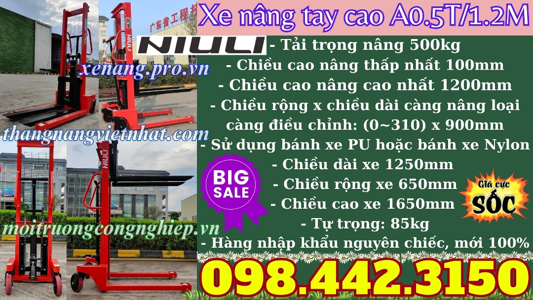 Xe nâng tay cao 500kg nâng cao 1200mm NIULI