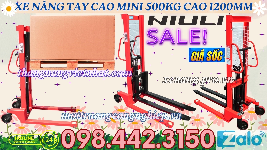 Xe nâng tay cao mini 500kg cao 1200mm