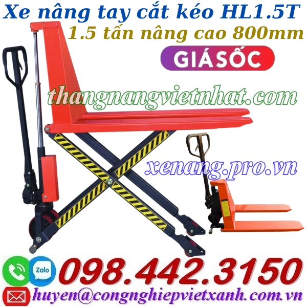 Xe nâng tay cắt kéo HL1.5T - 1500kg nâng cao 800mm