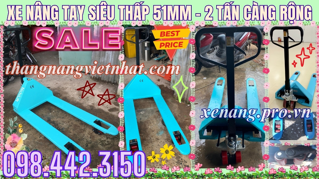 Xe nâng tay siêu thấp 51mm 2 tấn càng rộng ACL51M