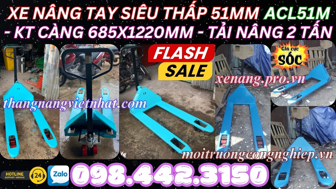 Xe nâng tay siêu thấp 51mm ACL51M tải 2 tấn