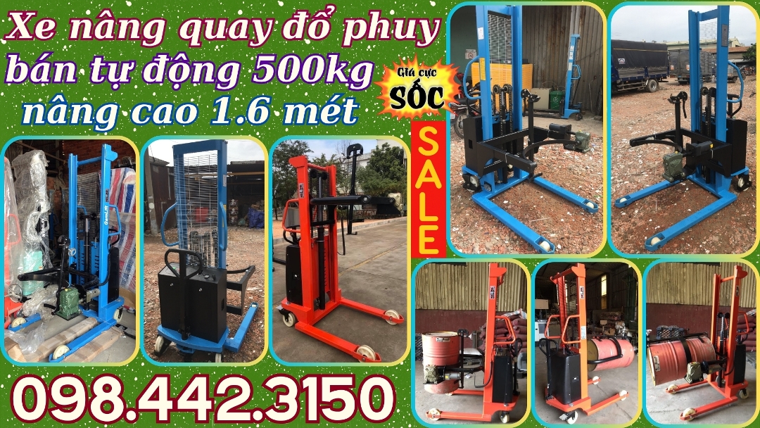 Xe nâng quay đổ phuy bán tự động