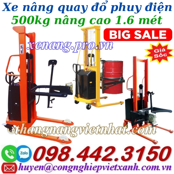 Xe nâng quay đổ phuy điện