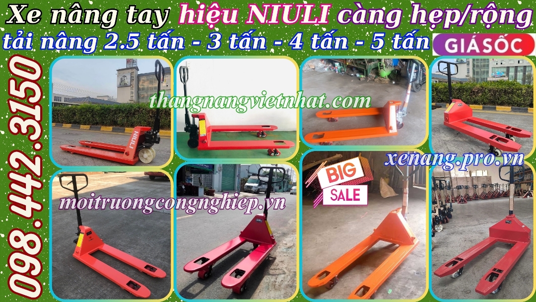 Xe nâng tay thấp càng hẹp - càng rộng NIULI