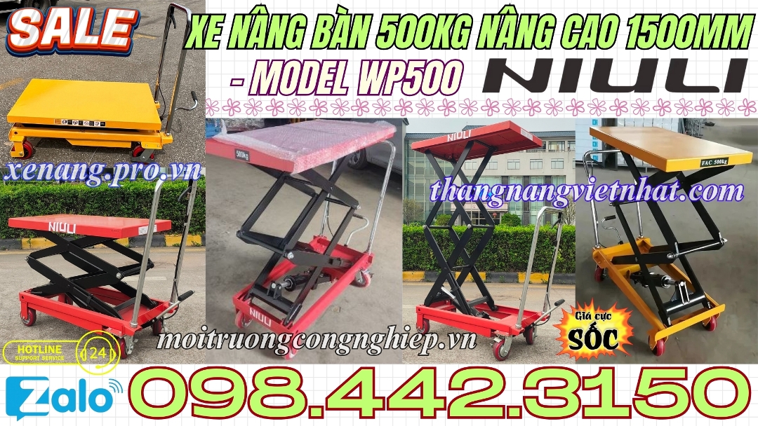 Xe nâng bàn 500kg nâng cao 1500mm