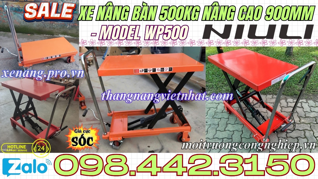 Xe nâng bàn 500kg nâng cao 900mm WP500