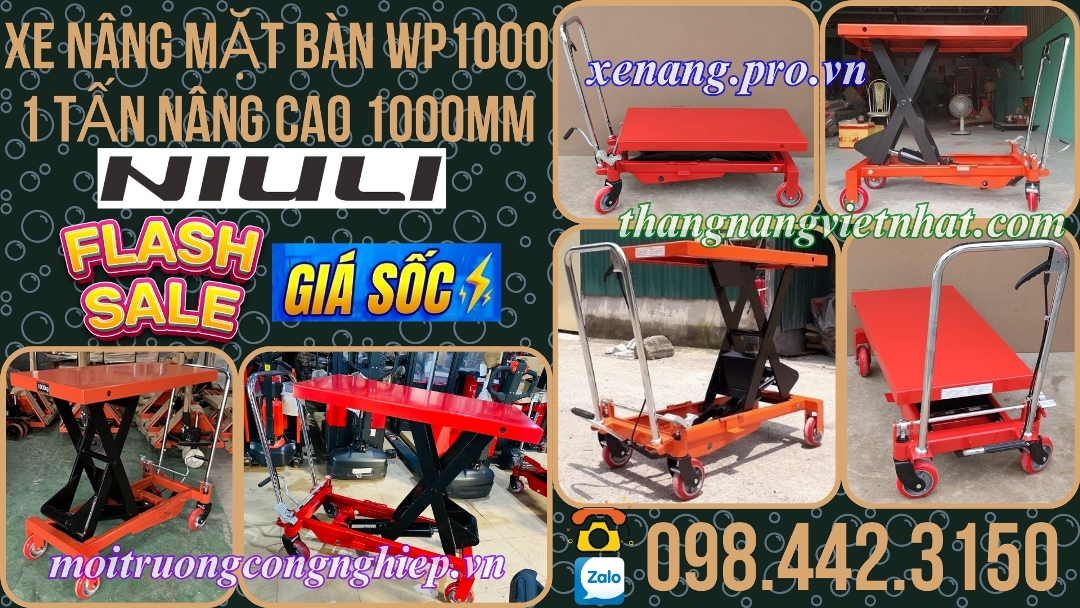 Xe nâng mặt bàn 1 tấn nâng cao 1000mm NIULI