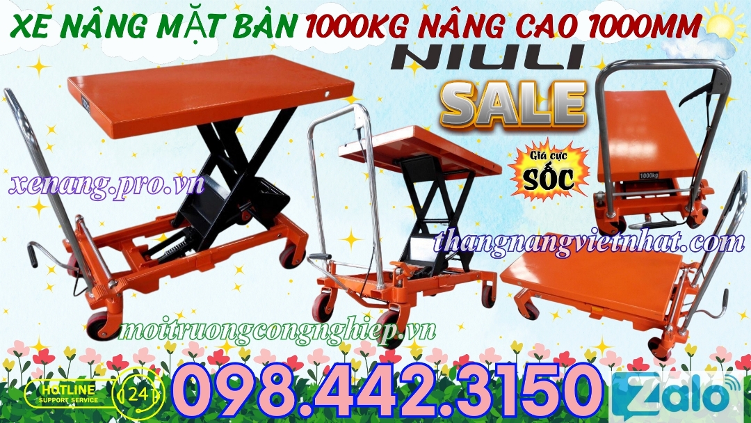 Xe nâng mặt bàn 1000kg nâng cao 1000mm