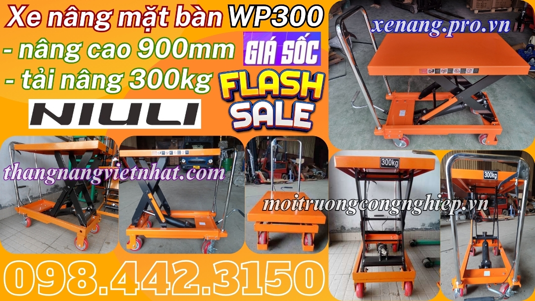 Xe nâng mặt bàn 300kg nâng cao 900mm NIULI