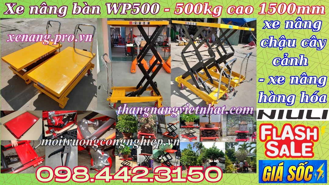 Xe nâng mặt bàn 500kg nâng cao 1.5 mét NIULI