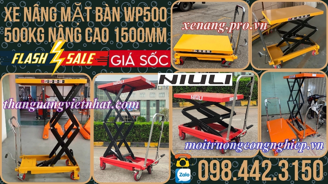 Xe nâng mặt bàn 500kg nâng cao 1500mm NIULI